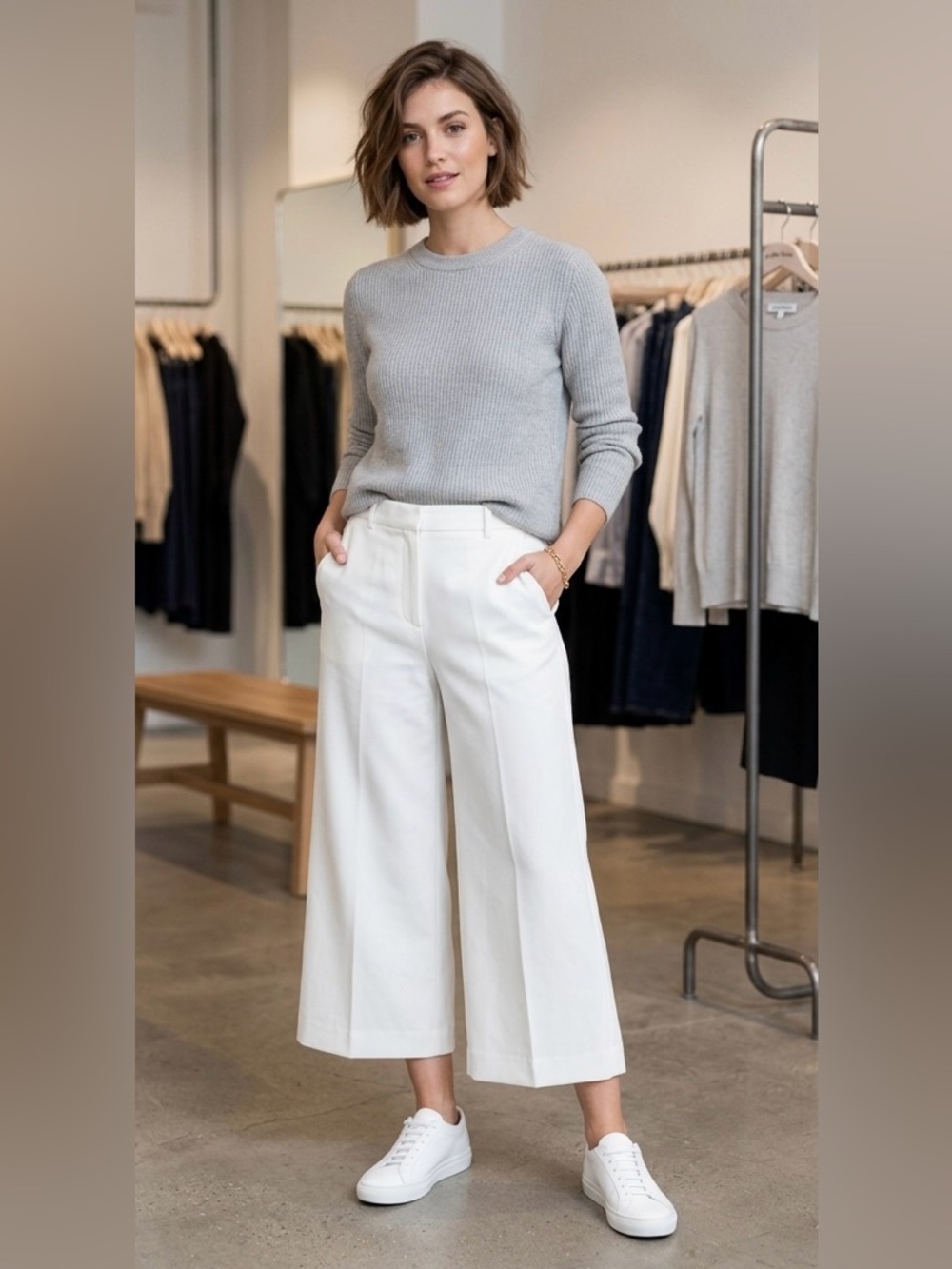 & Other Stories Off-White Cropped Wide-Leg Pants - size 6